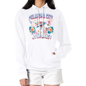 G III 4Her by Carl Banks Oklahoma City Thunder Women's White Flowers Team Logo Graphic Glamorous Fleece Pullover Hoodie Sports fans