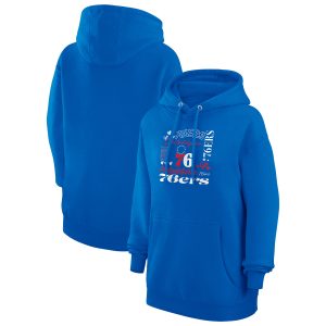 G III 4Her by Carl Banks Top - notch Philadelphia 76ers Women's Royal Team Collage Graphic Fleece Pullover Hoodie Gift idea! Surprise a sports fan with this amazing jersey.