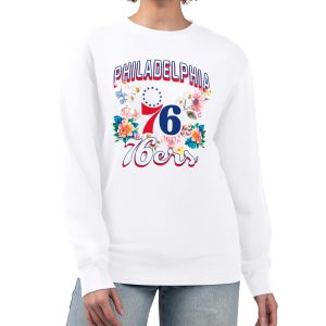 G III 4Her by Carl Banks Philadelphia 76ers Women's White Flowers Exquisite Team Logo Graphic Fleece Crewneck Pullover Sweatshirt Team spirit! Show it off with this awesome jersey.