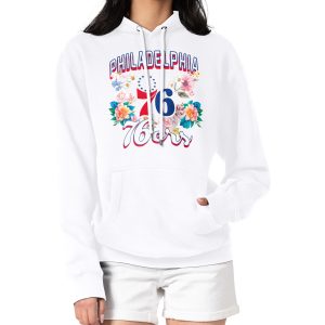 G III 4Her by Remarkable Carl Banks Philadelphia 76ers Women's White Flowers Team Logo Graphic Fleece Pullover Hoodie Collectors