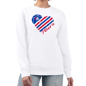 G III 4Her by Carl Banks Philadelphia 76ers Women's White Heart Glamorous Graphic Fleece Pullover Sweatshirt Collector's item! A rare addition to any collection.