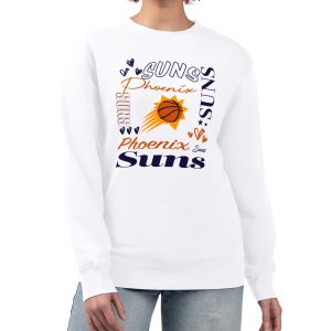 G III 4Her by Carl Banks Phoenix Suns Women's White Collage Team Graphic Fleece Pullover Sweatshirt High - quality Retailers