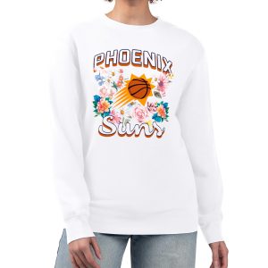 G III 4Her by Phenomenal Carl Banks Phoenix Suns Women's White Flowers Team Logo Graphic Fleece Crewneck Pullover Sweatshirt Collectors