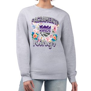 G III 4Her by Carl Banks Sacramento Kings Women's Heather Gray Flowers Team Logo Graphic Fleece Crewneck Pullover Sweatshirt Gorgeous Collector's item! A rare addition to any collection.