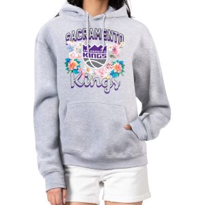 G III 4Her by Carl Banks Sacramento Kings Women's Heather Gray Dashing Flowers Team Logo Graphic Fleece Pullover Hoodie Best - selling! Order this popular jersey before it's out of stock.