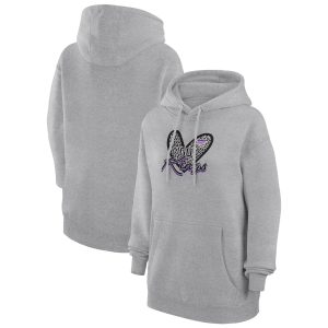 G III 4Her by Carl Banks Sacramento Kings Women's Heather Gray Leopard Heart Top - notch Graphic Fleece Pullover Hoodie Collectors