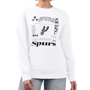 G III 4Her by Carl Banks San Antonio Spurs Women's White Collage Team Graphic Fleece Pullover Impressive Sweatshirt Collectors