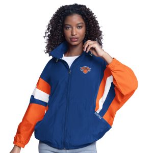 G III Sports by Carl Banks New York Knicks Dashing Women's Blue/Orange Game News Oversized Full Zip Hoodie Jacket Collectors