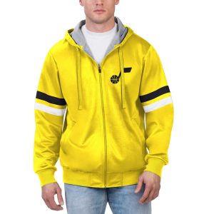 G III Sports by Carl Banks Utah Jazz Yellow Contender Full Zip Hoodie Jacket Terrific Don't be left out! Get this stylish jersey and show your team pride.