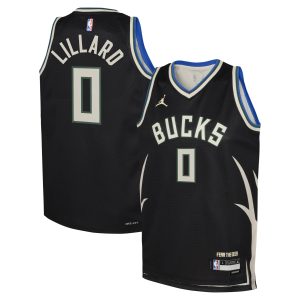 Jordan Brand Damian Lillard Milwaukee Bucks Youth Black Swingman Luxurious Jersey Statement Edition Upgrade your fan gear! Order this premium jersey today.