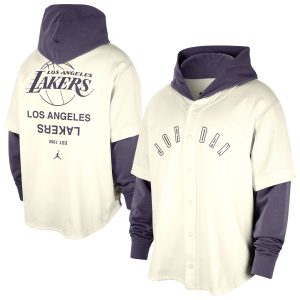 Jordan Phenomenal Brand Los Angeles Lakers Cream/Purple Courtside Statement Edition MVP Jersey Pullover Hoodie Sports enthusiasts