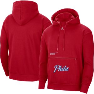 Jordan Brand Philadelphia 76ers Red Courtside Sophisticated Statement Edition Pullover Hoodie Sports enthusiasts