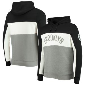 Junk Food Charming Brooklyn Nets Black/White Wordmark Colorblock Fleece Pullover Hoodie Retailers