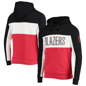 Junk Food Portland Trail Blazers Black/White Wordmark Colorblock Charming Fleece Pullover Hoodie Collectors
