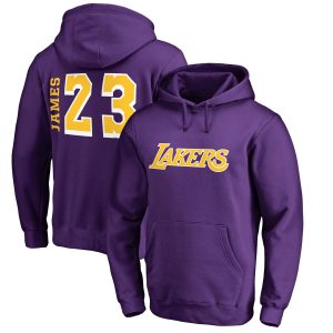 LeBron Striking James Los Angeles Lakers Purple Sidesweep Name & Number Pullover Hoodie Collectors