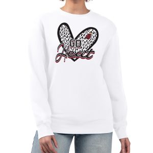 Miami Heat G III 4Her by Carl Fabulous Banks White Women's GIII 4 Her Leopard Heart graphic Fleece Crewneck sweatshirt Collector's item! A rare addition to any collection.