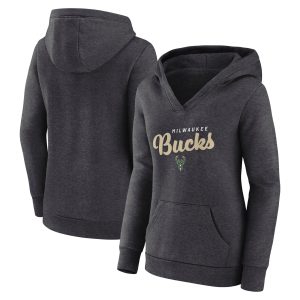 Milwaukee Bucks Women's Heather Charcoal Triumphant V Neck Pullover Notable Hoodie Designed for performance! Get this functional jersey.