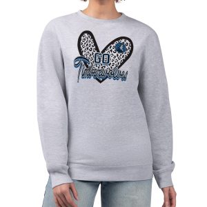 Minnesota Timberwolves G III 4Her by Carl Banks Heather Gray Women's GIII 4 Her Leopard Heart graphic Fleece Classy Crewneck sweatshirt Flash sale! Snag this great jersey at a discounted price.