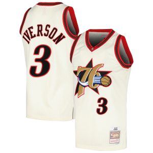 Mitchell & Ness Allen Iverson Philadelphia Magnificent 76ers Cream Chainstitch Swingman Jersey Collectors