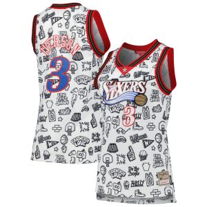 Mitchell & Ness Allen Iverson Philadelphia 76ers Women's White Alluring 2000 Doodle Swingman Jersey Collectors