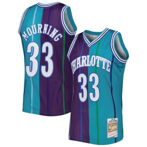 Mitchell & Ness Alonzo Distinguished Mourning Charlotte Hornets Teal/Purple Hardwood Classics 1992/93 Split Swingman Jersey Customizable! Personalize this great jersey.