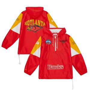 Mitchell & Ness Atlanta Hawks Red Team Origins Anorak Impressive Quarter Zip Pullover Hoodie Flash sale! Snag this great jersey at a discounted price.