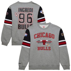 Mitchell & Ness Chicago Bulls Heather Gray Hardwood Classics Refined All Over 4.0 Pullover Sweatshirt Retailers