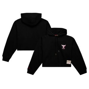 Mitchell & Ness Chicago Bulls Women's Black Hardwood Classics Cropped Pullover Admirable Hoodie Sports fans