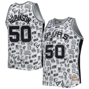 Mitchell & Ness David Robinson San Antonio Spurs Classy White 1998/99 Hardwood Classics Doodle Swingman Player Jersey Unbeatable style! Get this stylish jersey now.