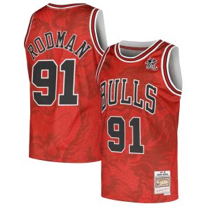 Mitchell & Exceptional Ness Dennis Rodman Chicago Bulls Red 1997/98 Hardwood Classics Asian Heritage 6.0 Swingman Throwback Player Jersey Exclusive design! Own a jersey like no other.