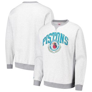 Mitchell & Ness Detroit Elegant Pistons Heather Gray Vintage Logo Pullover Sweatshirt Limited stock! Be quick and grab this must - have jersey to support your team.