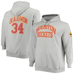 Mitchell & Ness Hakeem Olajuwon Houston Rockets Heathered Gray Big Elegant & Tall Name & Number Pullover Hoodie Sports enthusiasts