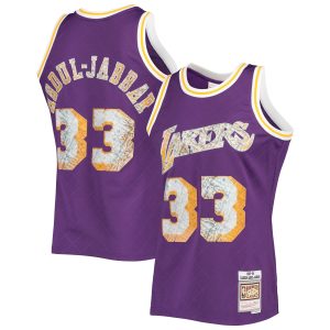 Mitchell & Ness Kareem Abdul Jabbar Los Angeles Lakers Purple 1996 97 Hardwood Classics NBA 75th Anniversary Diamond Swingman Notable Jersey Collector's item! A rare addition to any collection.