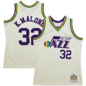 Mitchell & Ness Distinguished Karl Malone Utah Jazz Cream Chainstitch Swingman Jersey Exclusive design! Own a jersey like no other.