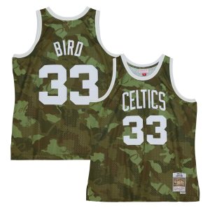 Mitchell & Ness Larry Bird Boston Celtics Camo Hardwood Classics 1985/86 Ghost Green Captivating Swingman Jersey High - demand item! Order this sought - after jersey immediately.