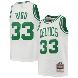 Mitchell & Ness Larry Bird Boston Celtics Youth Sophisticated White 1985 86 Hardwood Classics Swingman Throwback Jersey High - demand item! Order this sought - after jersey immediately.