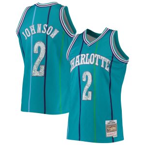 Mitchell & Ness Larry Johnson Alluring Charlotte Hornets Teal 1996/97 Hardwood Classics NBA 75th Anniversary Diamond Swingman Jersey Hurry! Exclusive offer. Get your hands on this outstanding jersey right away.