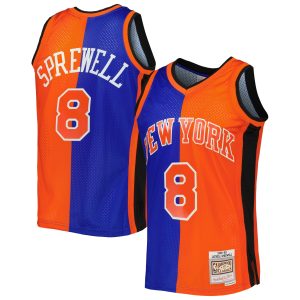 Mitchell Splendid & Ness Latrell Sprewell New York Knicks Blue/Orange Hardwood Classics 1998/99 Split Swingman Jersey Exclusive design! Own a jersey like no other.