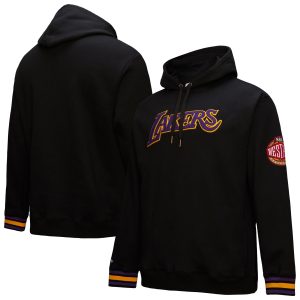 Mitchell & Ness Los Angeles Lakers Black Chainstitch Applique Vintage Heavyweight Pullover Top - notch Hoodie Retailers