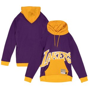 Mitchell & Ness Los Angeles Lakers Purple Hardwood Classics Big Sophisticated Face 5.0 Pullover Hoodie High - demand item! Order this sought - after jersey immediately.