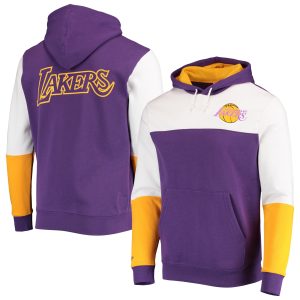 Mitchell & Ness Los Marvelous Angeles Lakers Purple Hardwood Classics Fusion 2.0 Colorblock Pullover Hoodie High - demand item! Order this sought - after jersey immediately.