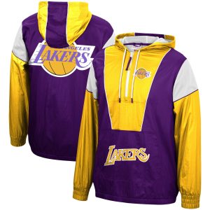 Mitchell Top - notch & Ness Los Angeles Lakers Purple/Gold Hardwood Classics Highlight Reel Windbreaker Half Zip Hoodie Jacket Sports enthusiasts