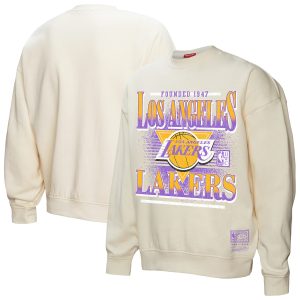 Mitchell & Ness Los Angeles Lakers Women's Cream Oversprayed Pullover Glamorous Sweatshirt Be the first! Order this trendy jersey ahead of the crowd.