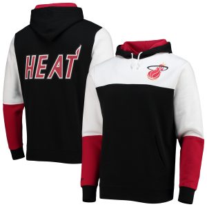 Mitchell & Ness Miami Heat Stylish Black Hardwood Classics Fusion 2.0 Colorblock Pullover Hoodie Collectors