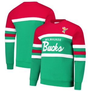 Mitchell & Ness Milwaukee Bucks Green/Red Hardwood Classics Vintage Logo Elegant Head Coach Pullover Sweatshirt Authentic look! Wear this genuine jersey.