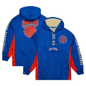 Mitchell & Ness New York Knicks Blue Big & Tall Hardwood Classics Team OG Luxurious 2.0 Anorak Hoodie Quarter Zip Windbreaker Jacket Sports fans