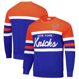 Mitchell & Ness New York Knicks Blue/Orange Hardwood Classics Vintage Logo Head Coach Pullover Sweatshirt Gorgeous Show your dedication! Own this special jersey for your team.