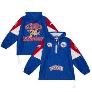 Mitchell & Ness Philadelphia 76ers Royal Team Origins Outstanding Anorak Quarter Zip Pullover Hoodie Sports enthusiasts