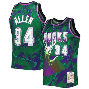 Mitchell & Ness Ray Striking Allen Milwaukee Bucks Green 1996/97 Hardwood Classics Marble Swingman Jersey Sports fans