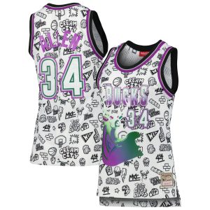 Mitchell & Ness Striking Ray Allen Milwaukee Bucks Women's White 1996 Doodle Swingman Jersey New arrival! Check out this fresh and exciting jersey.